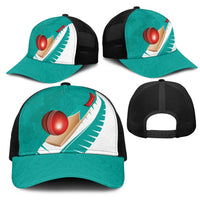 New Zealand Cricket Mesh Trucker Cap Kiwi Birds Haka Dance Turquoise Fern Sporty Style