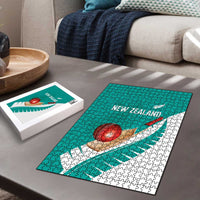 New Zealand Cricket Puzzle Kiwi Birds Haka Dance Turquoise Fern Sporty Style