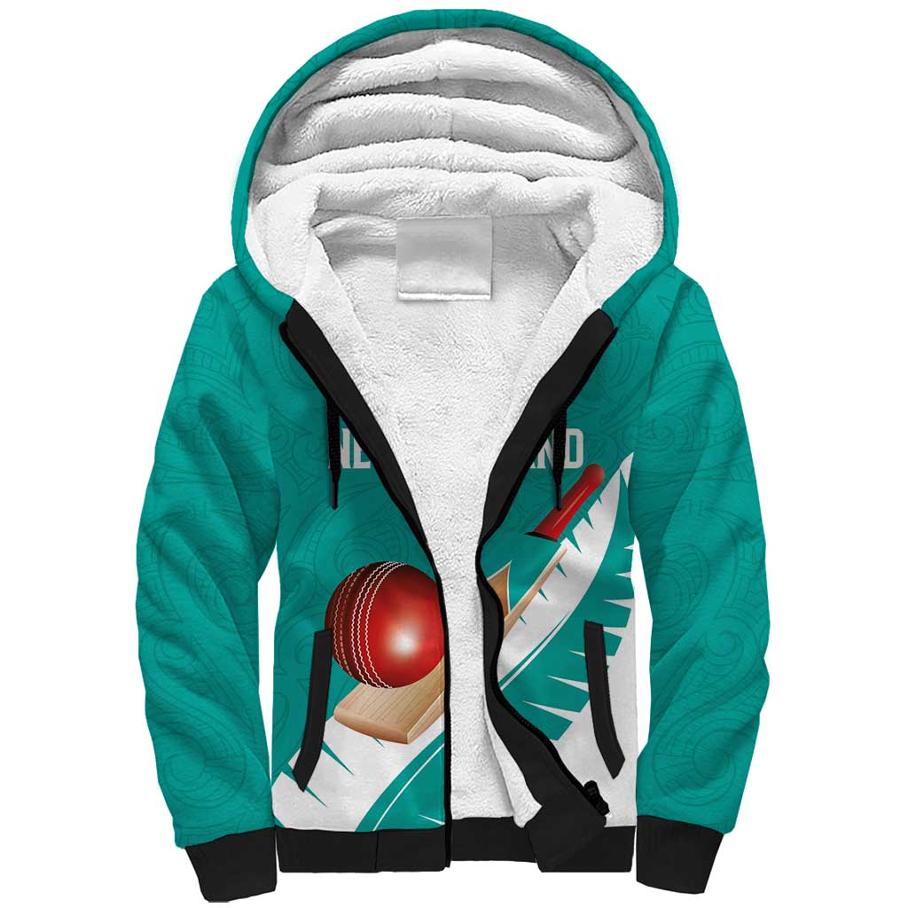 Custom New Zealand Cricket Sherpa Hoodie Kiwi Birds Haka Dance Turquoise Fern Sporty Style