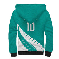 Custom New Zealand Cricket Sherpa Hoodie Kiwi Birds Haka Dance Turquoise Fern Sporty Style