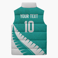Custom New Zealand Cricket Sleeveless Puffer Jacket Kiwi Birds Haka Dance Turquoise Fern Sporty Style