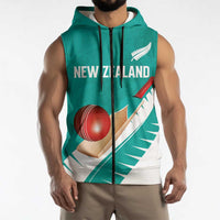 Custom New Zealand Cricket Sleeveless Zip Hoodie Kiwi Birds Haka Dance Turquoise Fern Sporty Style