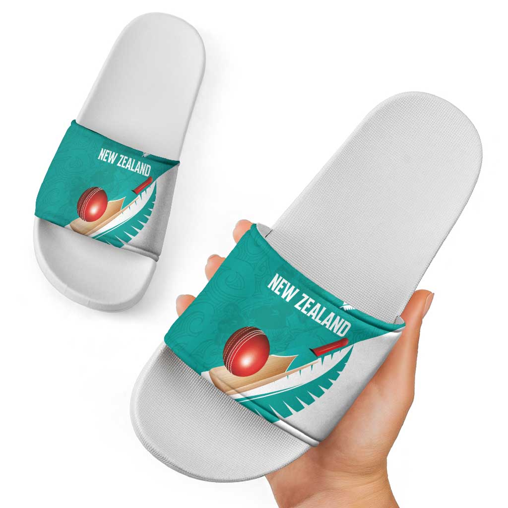 New Zealand Cricket Slide Sandals Kiwi Birds Haka Dance Turquoise Fern Sporty Style