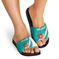 New Zealand Cricket Slide Sandals Kiwi Birds Haka Dance Turquoise Fern Sporty Style