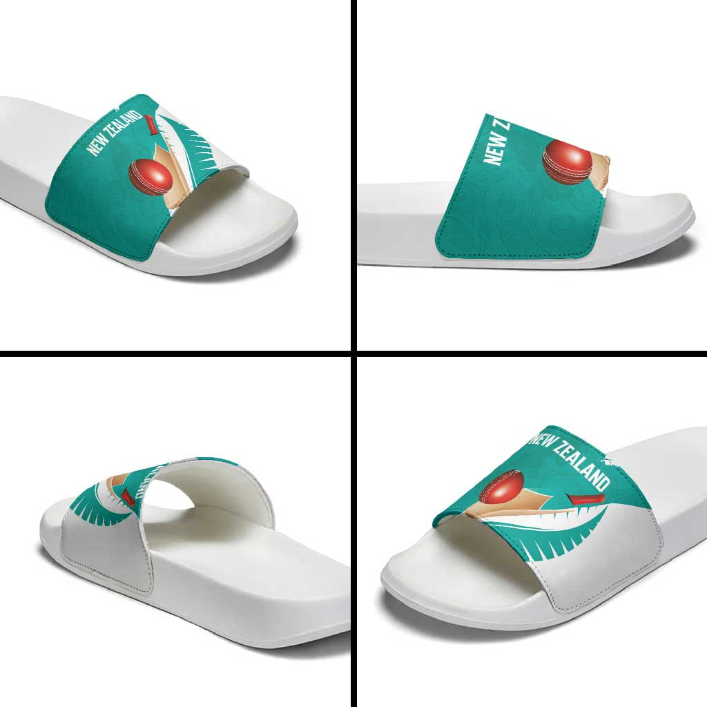New Zealand Cricket Slide Sandals Kiwi Birds Haka Dance Turquoise Fern Sporty Style