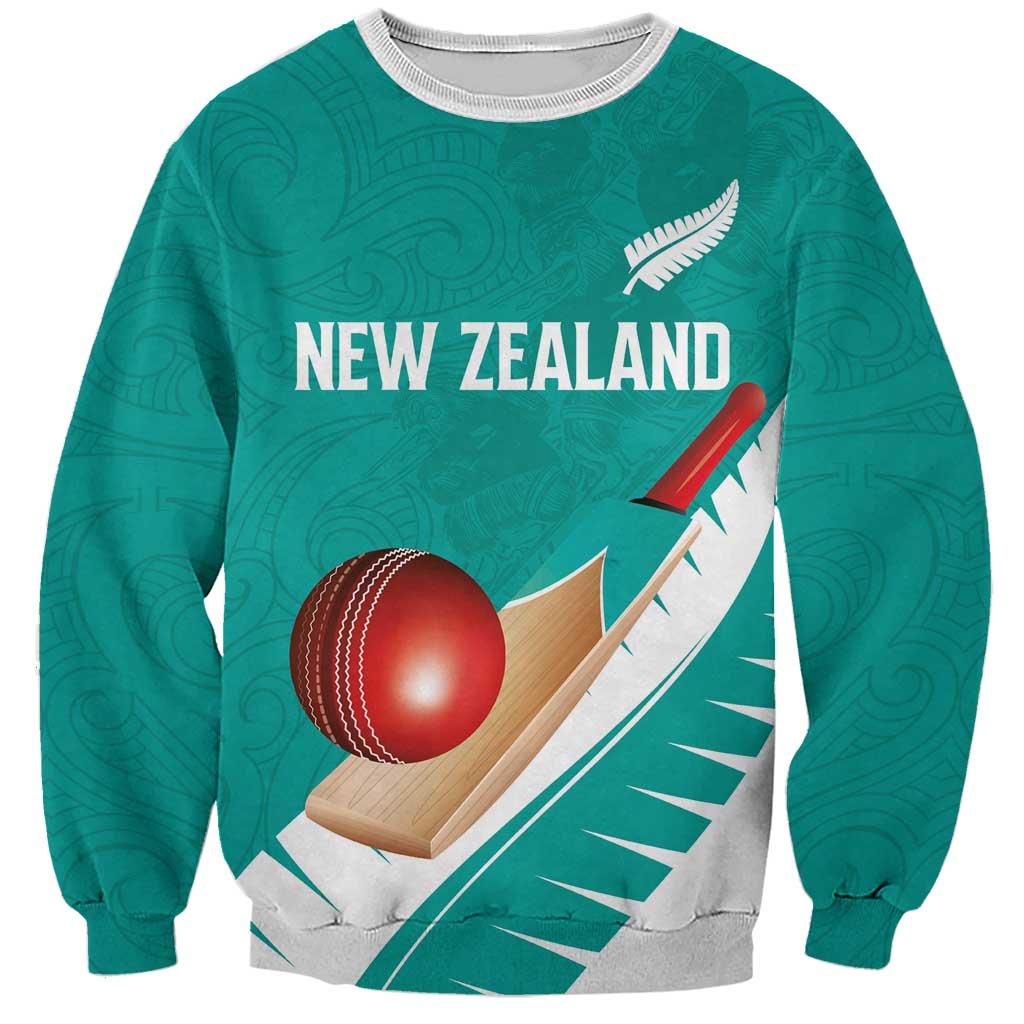 Custom New Zealand Cricket Sweatshirt Kiwi Birds Haka Dance Turquoise Fern Sporty Style