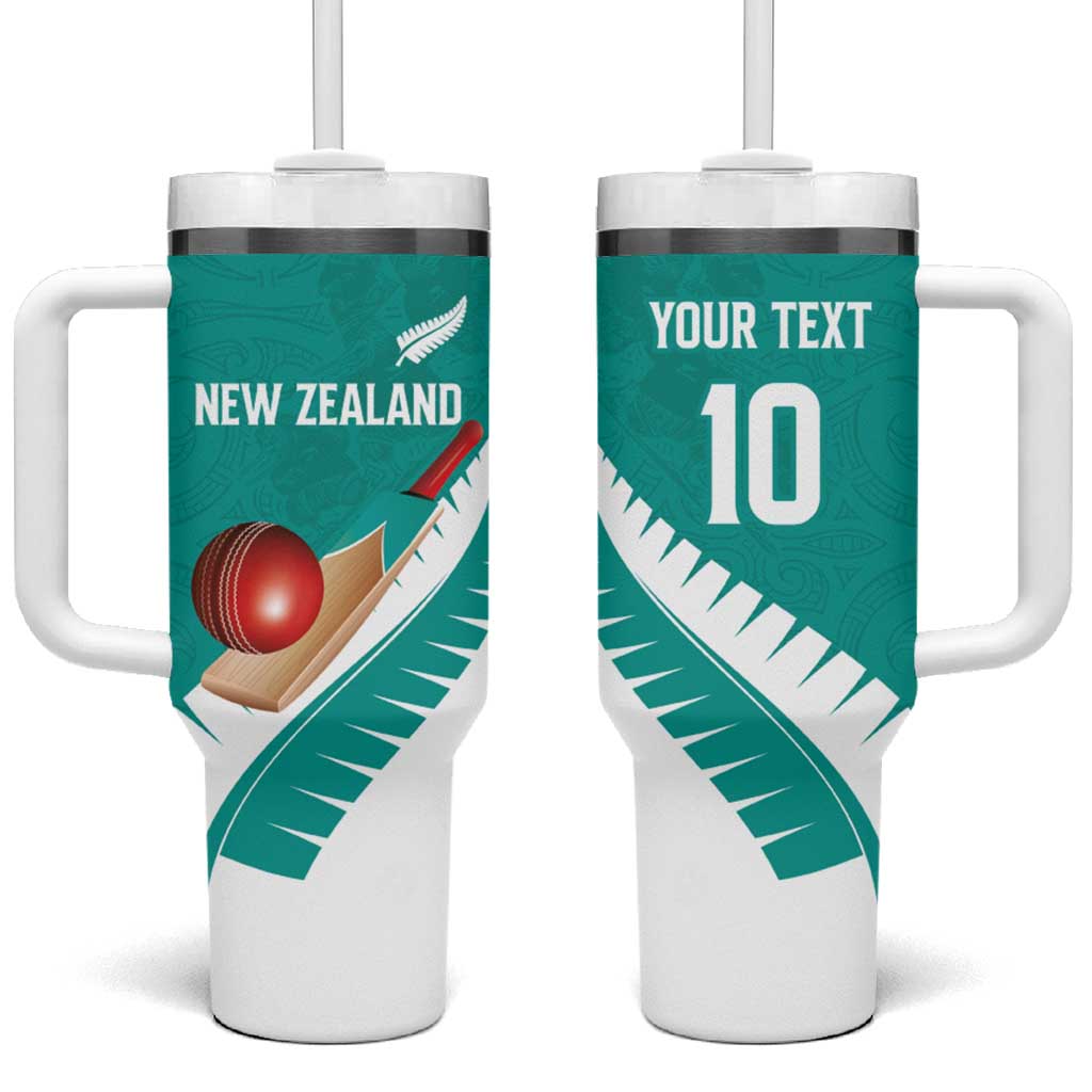 Custom New Zealand Cricket Tumbler With Handle Kiwi Birds Haka Dance Turquoise Fern Sporty Style LT03 One Size: 40 oz Turquoise - Polynesian Pride