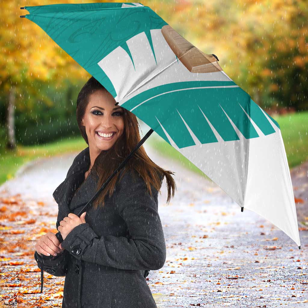 New Zealand Cricket Umbrella Kiwi Birds Haka Dance Turquoise Fern Sporty Style