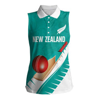 Custom New Zealand Cricket Women Sleeveless Polo Shirt Kiwi Birds Haka Dance Turquoise Fern Sporty Style