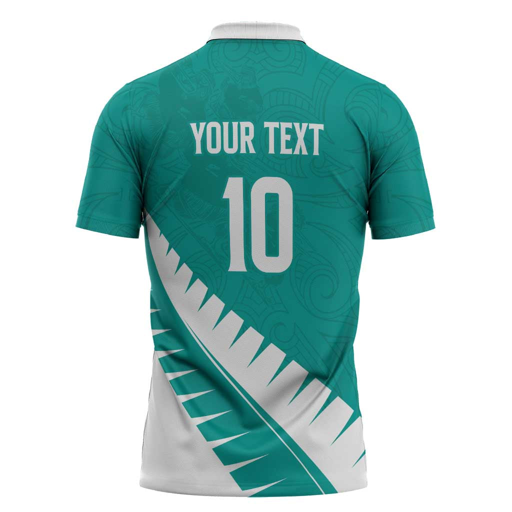 Custom New Zealand Cricket Zipper Polo Shirt Kiwi Birds Haka Dance Turquoise Fern Sporty Style