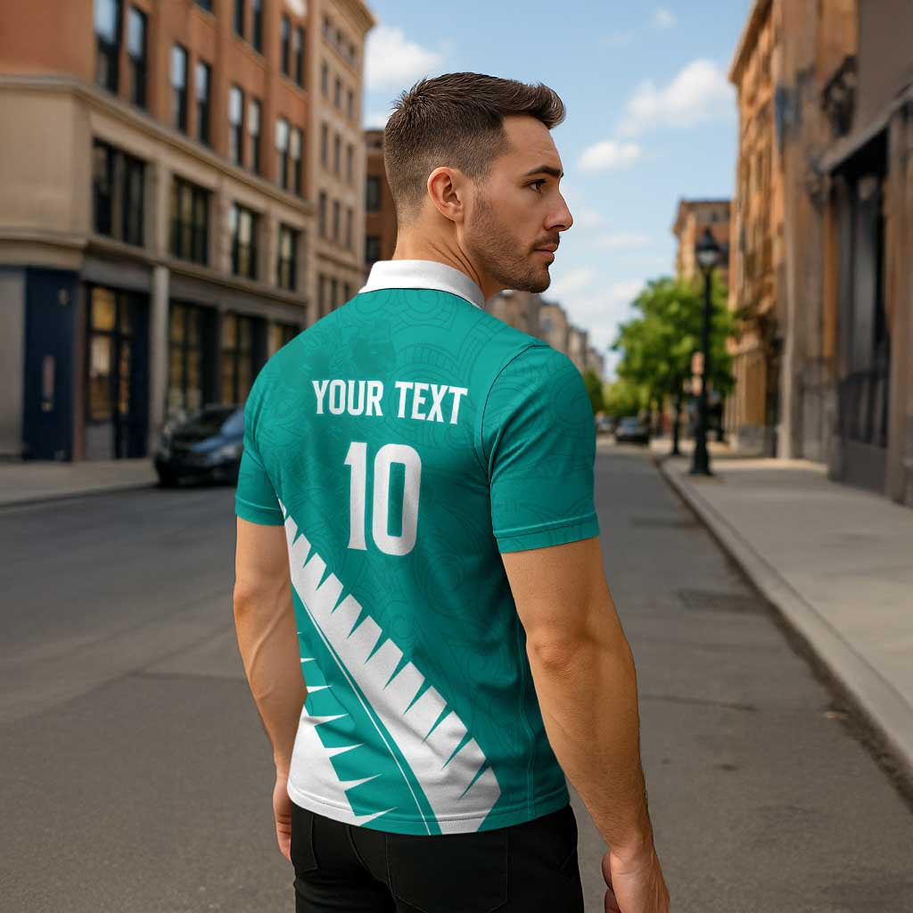 Custom New Zealand Cricket Zipper Polo Shirt Kiwi Birds Haka Dance Turquoise Fern Sporty Style