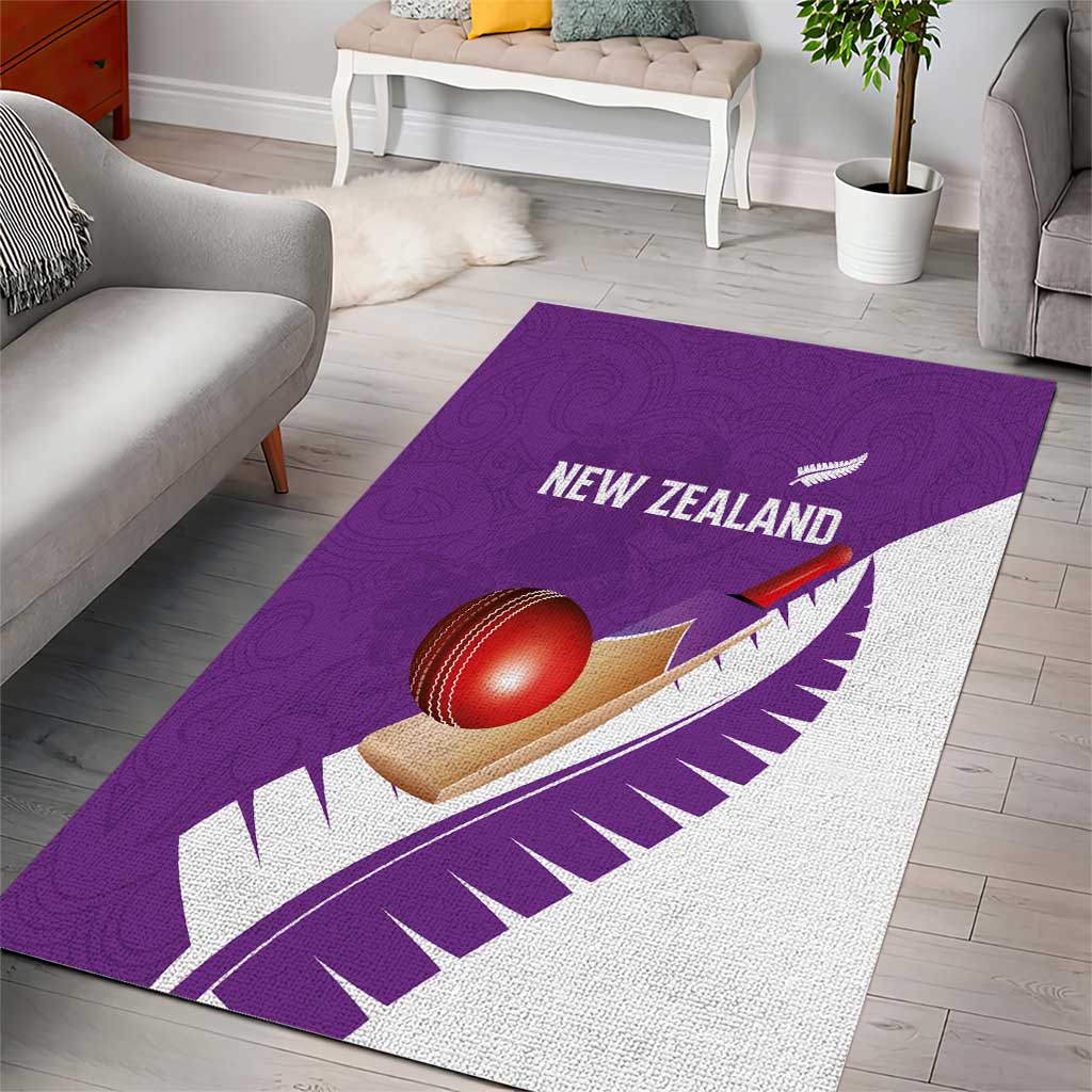 New Zealand Cricket Area Rug Kiwi Birds Haka Dance Purple Fern Sporty Style