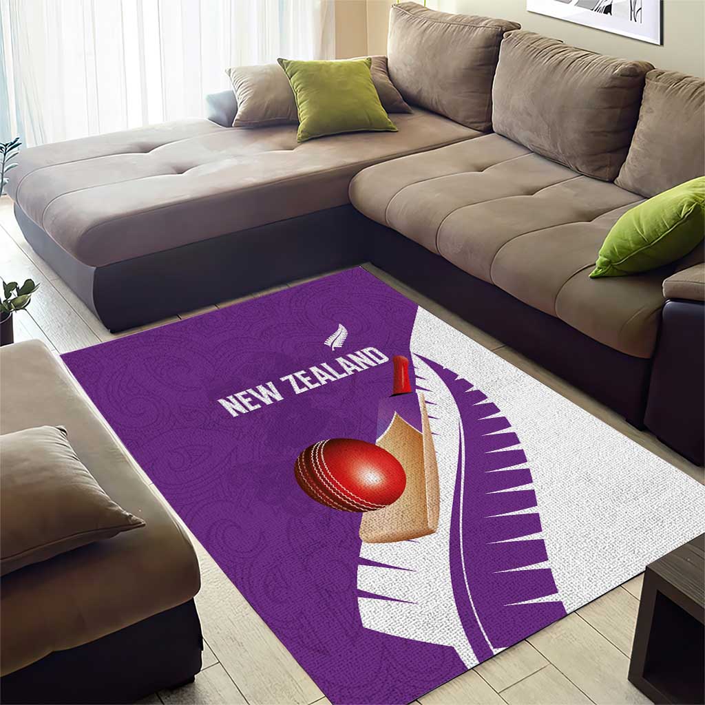 New Zealand Cricket Area Rug Kiwi Birds Haka Dance Purple Fern Sporty Style