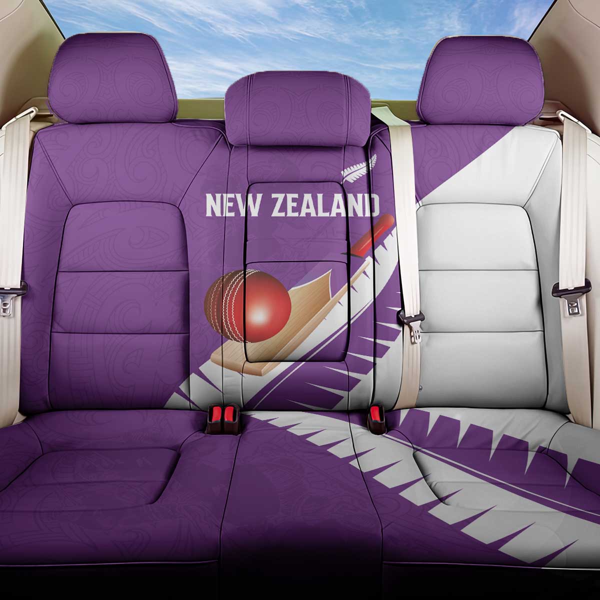 New Zealand Cricket Back Car Seat Cover Kiwi Birds Haka Dance Purple Fern Sporty Style