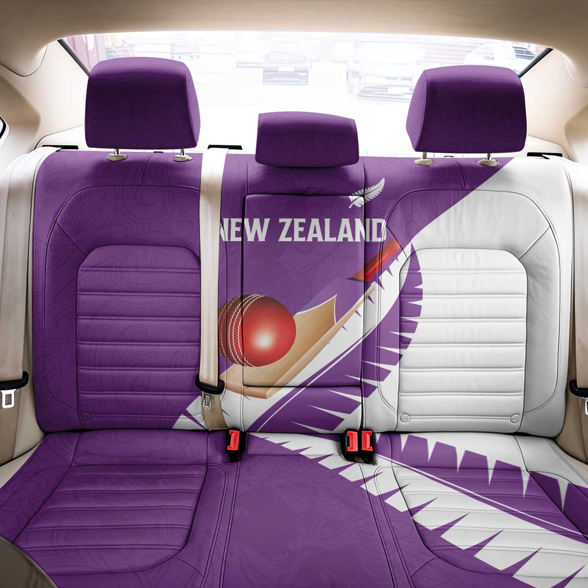 New Zealand Cricket Back Car Seat Cover Kiwi Birds Haka Dance Purple Fern Sporty Style