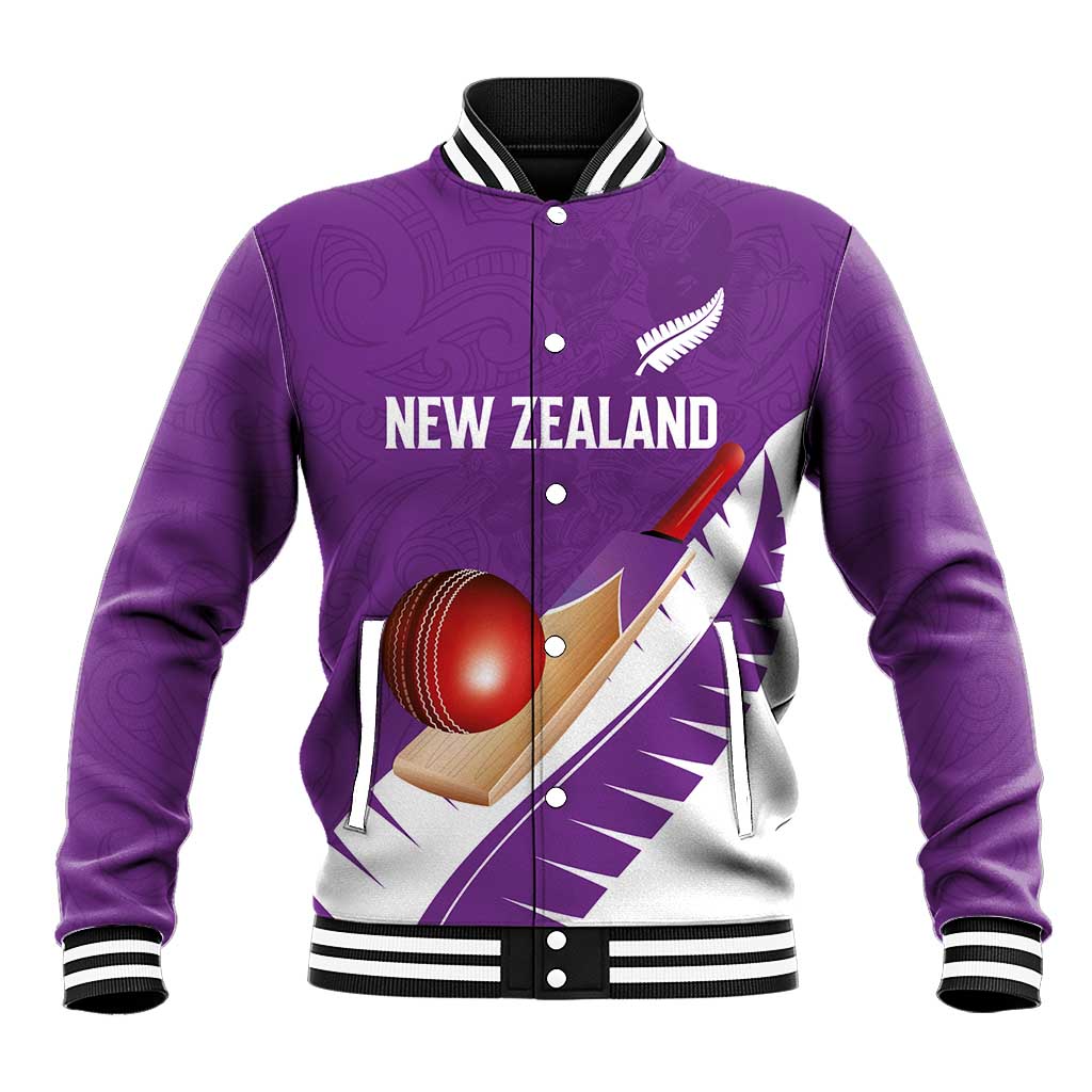 Custom New Zealand Cricket Baseball Jacket Kiwi Birds Haka Dance Purple Fern Sporty Style