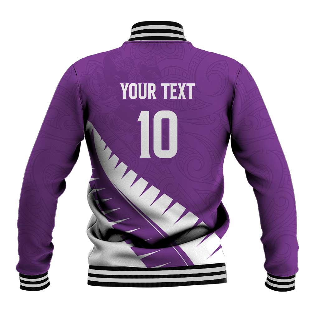 Custom New Zealand Cricket Baseball Jacket Kiwi Birds Haka Dance Purple Fern Sporty Style