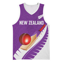 Custom New Zealand Cricket Basketball Jersey Kiwi Birds Haka Dance Purple Fern Sporty Style