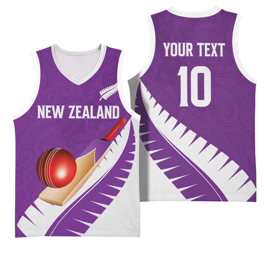 Custom New Zealand Cricket Basketball Jersey Kiwi Birds Haka Dance Purple Fern Sporty Style