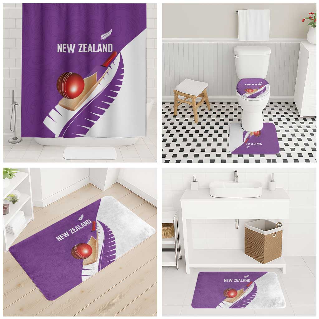 New Zealand Cricket Bathroom Set Kiwi Birds Haka Dance Purple Fern Sporty Style