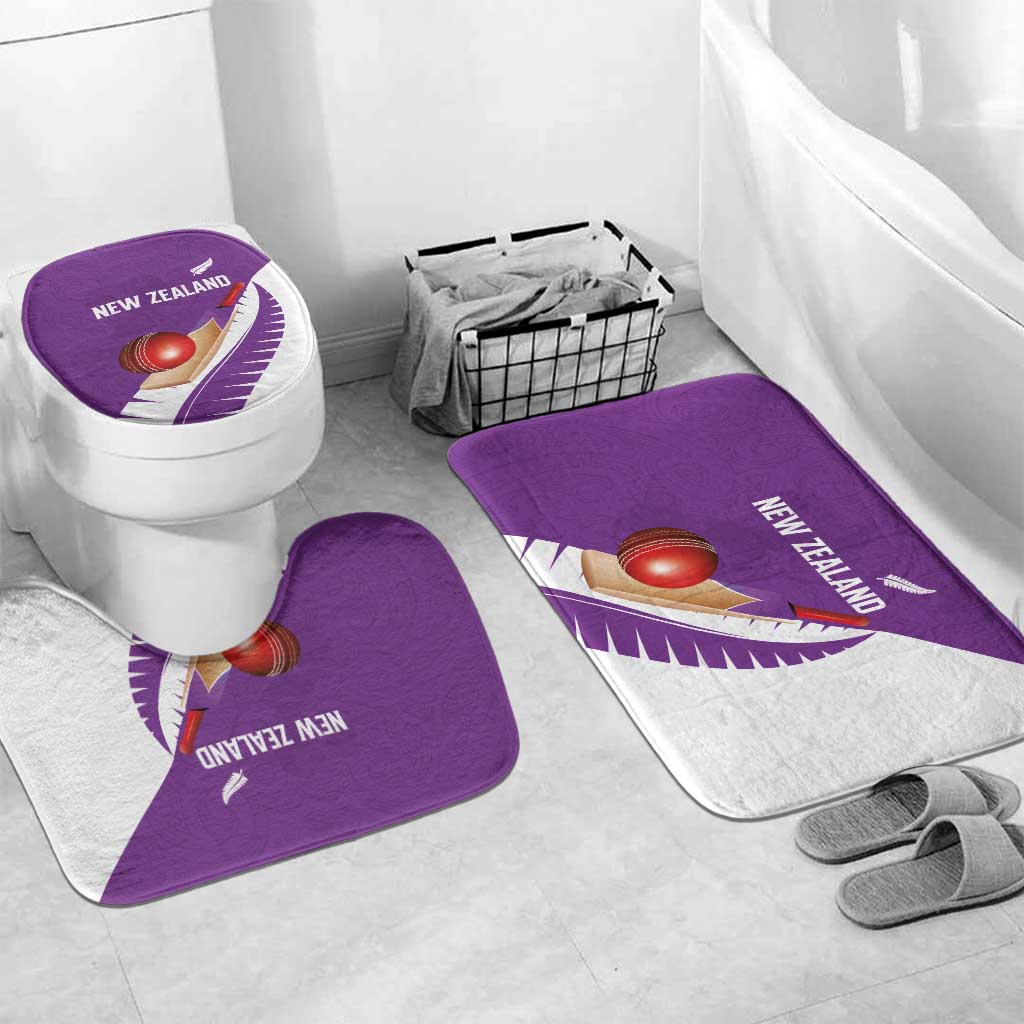 New Zealand Cricket Bathroom Set Kiwi Birds Haka Dance Purple Fern Sporty Style