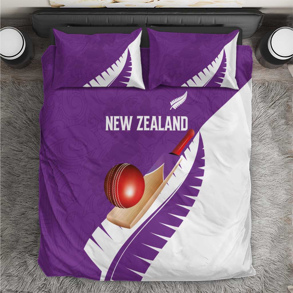 New Zealand Cricket Bedding Set Kiwi Birds Haka Dance Purple Fern Sporty Style