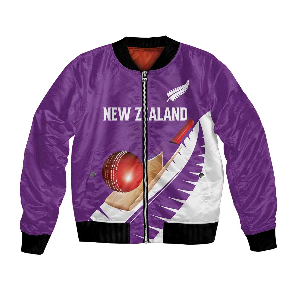Custom New Zealand Cricket Bomber Jacket Kiwi Birds Haka Dance Purple Fern Sporty Style