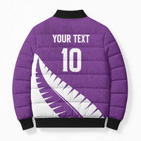 Custom New Zealand Cricket Bomber Puffer Jacket Kiwi Birds Haka Dance Purple Fern Sporty Style