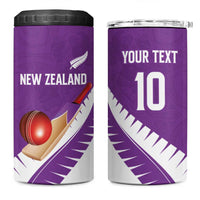 Custom New Zealand Cricket 4 in 1 Can Cooler Tumbler Kiwi Birds Haka Dance Purple Fern Sporty Style