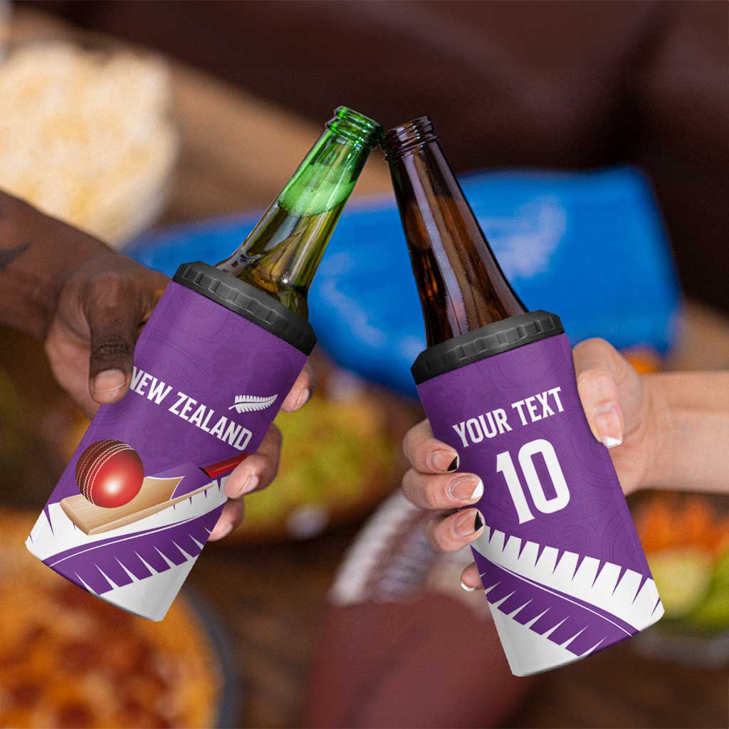 Custom New Zealand Cricket 4 in 1 Can Cooler Tumbler Kiwi Birds Haka Dance Purple Fern Sporty Style