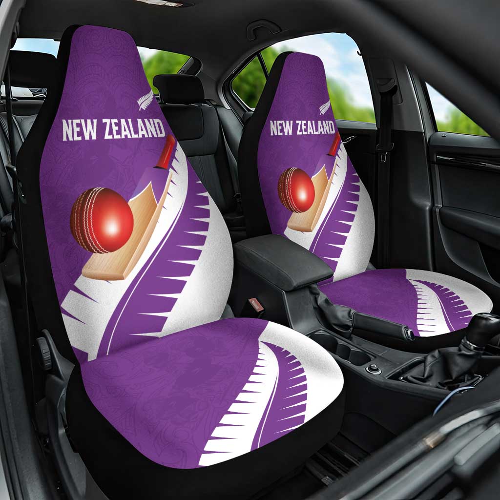 New Zealand Cricket Car Seat Cover Kiwi Birds Haka Dance Purple Fern Sporty Style