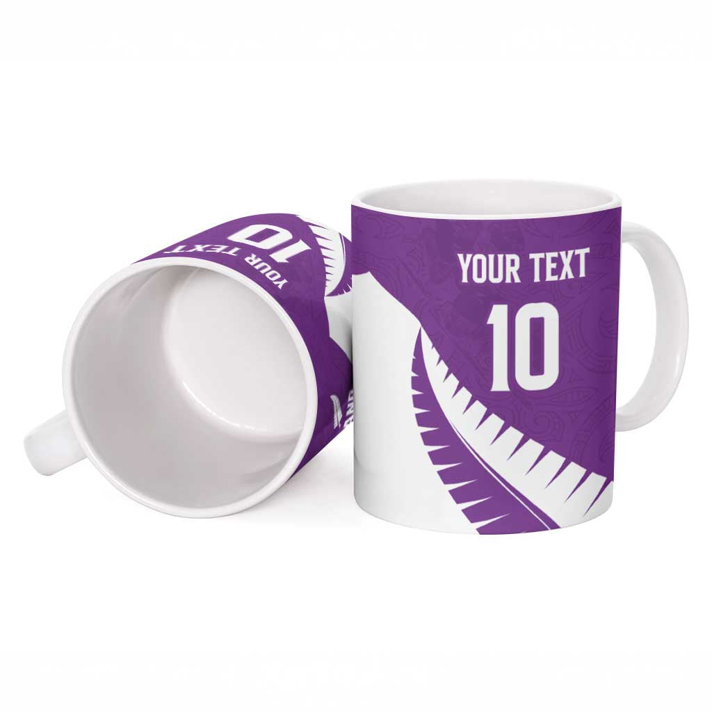 Custom New Zealand Cricket Ceramic Mug Kiwi Birds Haka Dance Purple Fern Sporty Style