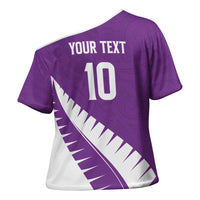 Custom New Zealand Cricket Cross Shoulder Shirt Kiwi Birds Haka Dance Purple Fern Sporty Style
