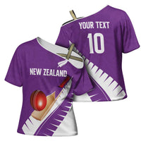 Custom New Zealand Cricket Cross Shoulder Shirt Kiwi Birds Haka Dance Purple Fern Sporty Style