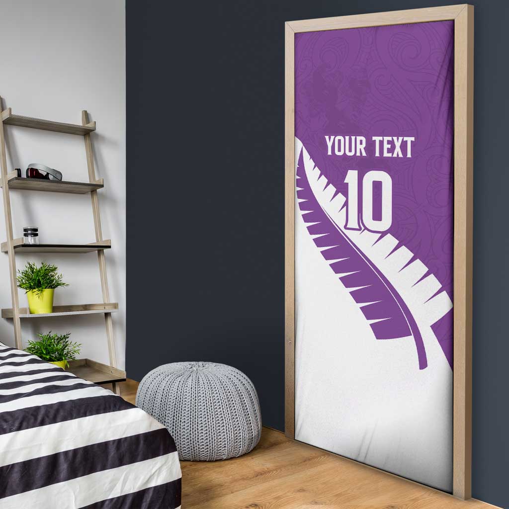 Custom New Zealand Cricket Door Cover Kiwi Birds Haka Dance Purple Fern Sporty Style