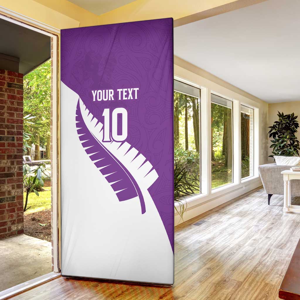 Custom New Zealand Cricket Door Cover Kiwi Birds Haka Dance Purple Fern Sporty Style