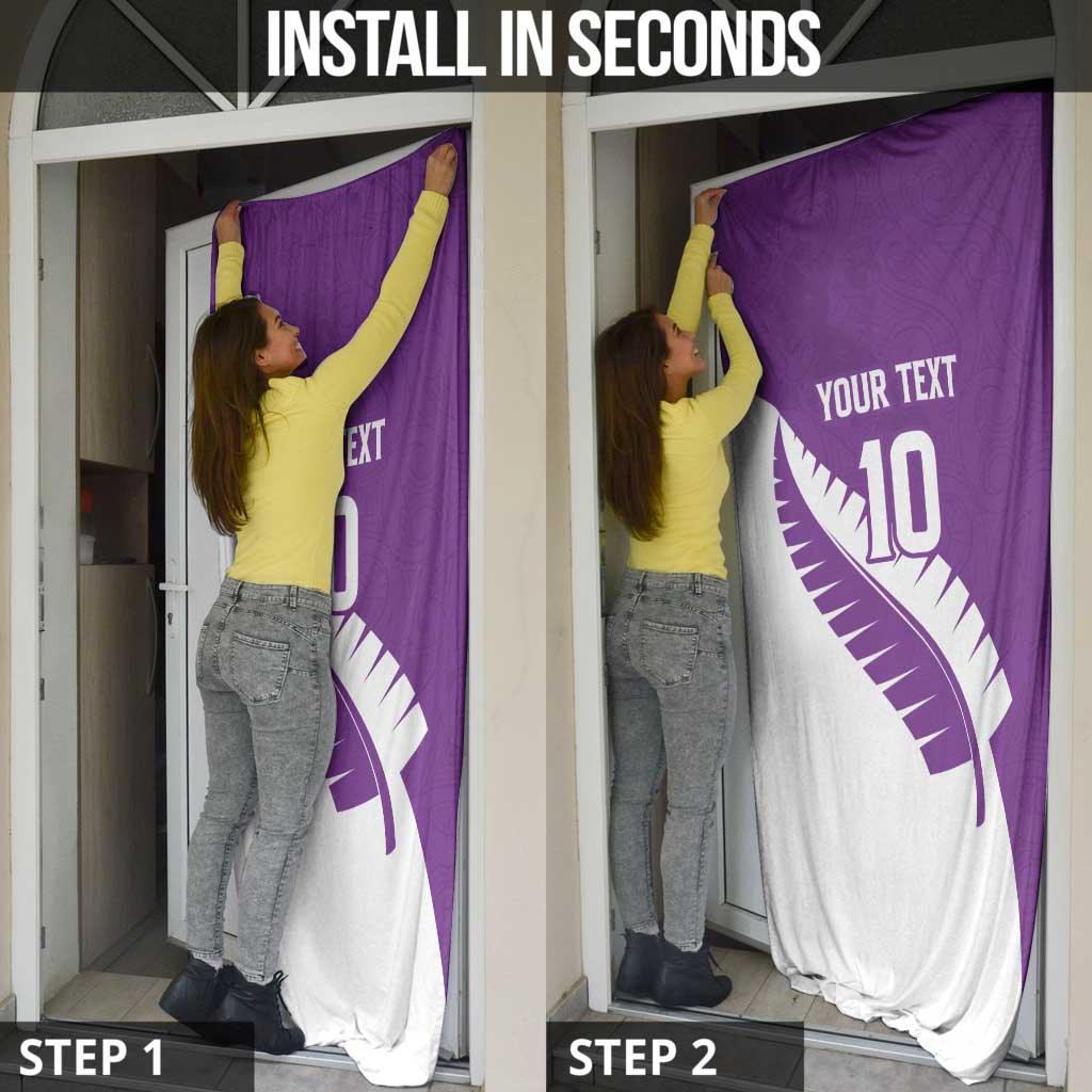 Custom New Zealand Cricket Door Cover Kiwi Birds Haka Dance Purple Fern Sporty Style