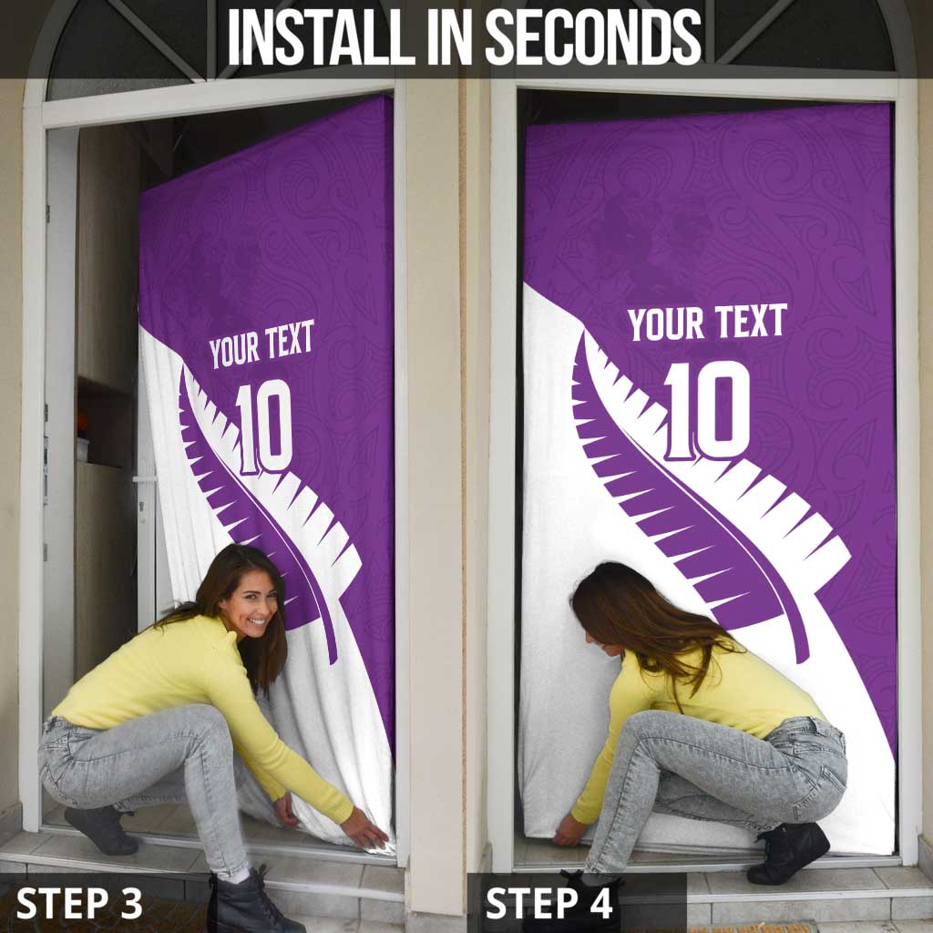 Custom New Zealand Cricket Door Cover Kiwi Birds Haka Dance Purple Fern Sporty Style