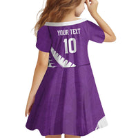 Custom New Zealand Cricket Family Matching Off Shoulder Maxi Dress and Hawaiian Shirt Kiwi Birds Haka Dance Purple Fern Sporty Style