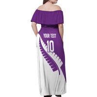 Custom New Zealand Cricket Family Matching Off Shoulder Maxi Dress and Hawaiian Shirt Kiwi Birds Haka Dance Purple Fern Sporty Style
