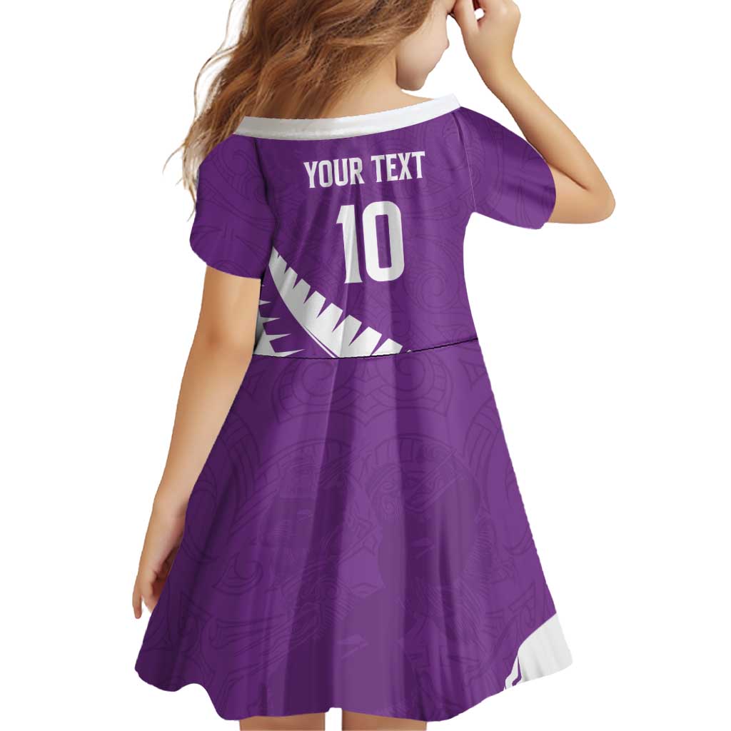 Custom New Zealand Cricket Family Matching Tank Maxi Dress and Hawaiian Shirt Kiwi Birds Haka Dance Purple Fern Sporty Style