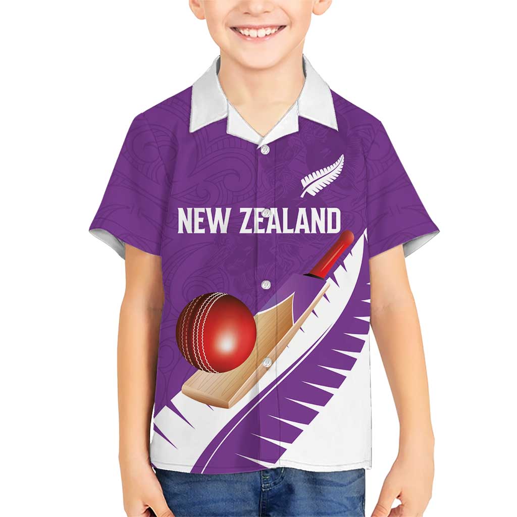Custom New Zealand Cricket Hawaiian Shirt Kiwi Birds Haka Dance Purple Fern Sporty Style
