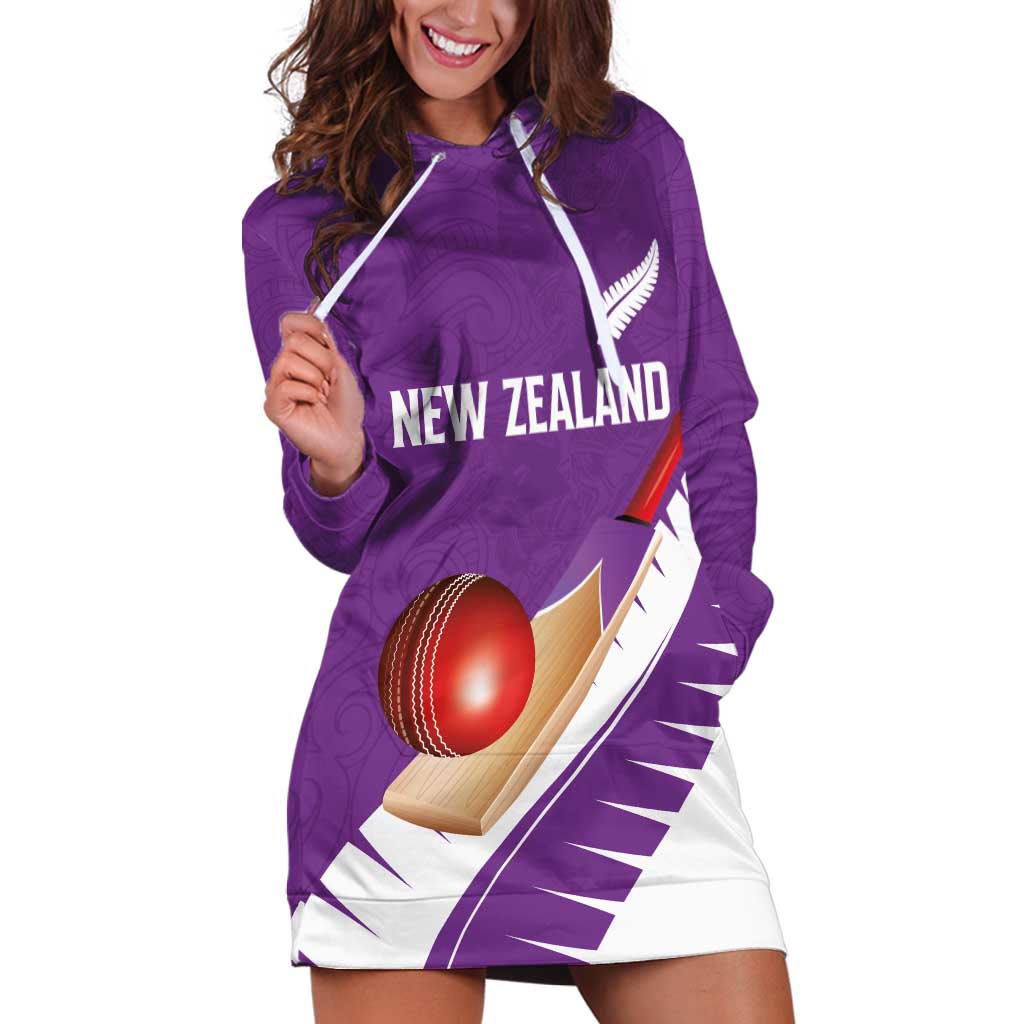 Custom New Zealand Cricket Hoodie Dress Kiwi Birds Haka Dance Purple Fern Sporty Style