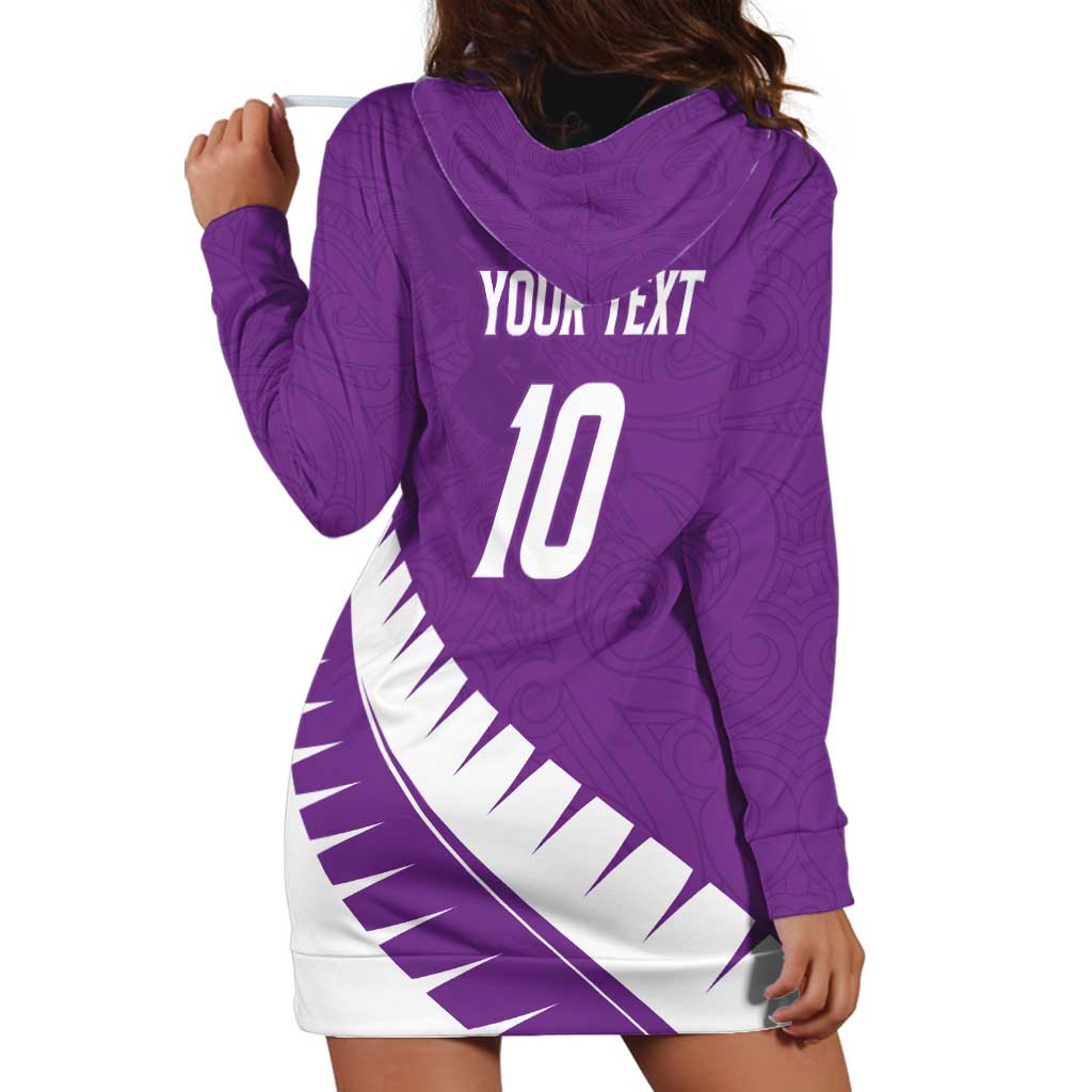 Custom New Zealand Cricket Hoodie Dress Kiwi Birds Haka Dance Purple Fern Sporty Style
