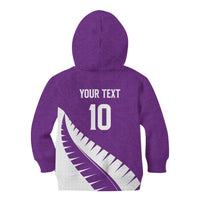 Custom New Zealand Cricket Kid Hoodie Kiwi Birds Haka Dance Purple Fern Sporty Style