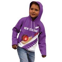 Custom New Zealand Cricket Kid Hoodie Kiwi Birds Haka Dance Purple Fern Sporty Style