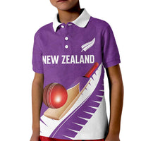 Custom New Zealand Cricket Kid Polo Shirt Kiwi Birds Haka Dance Purple Fern Sporty Style