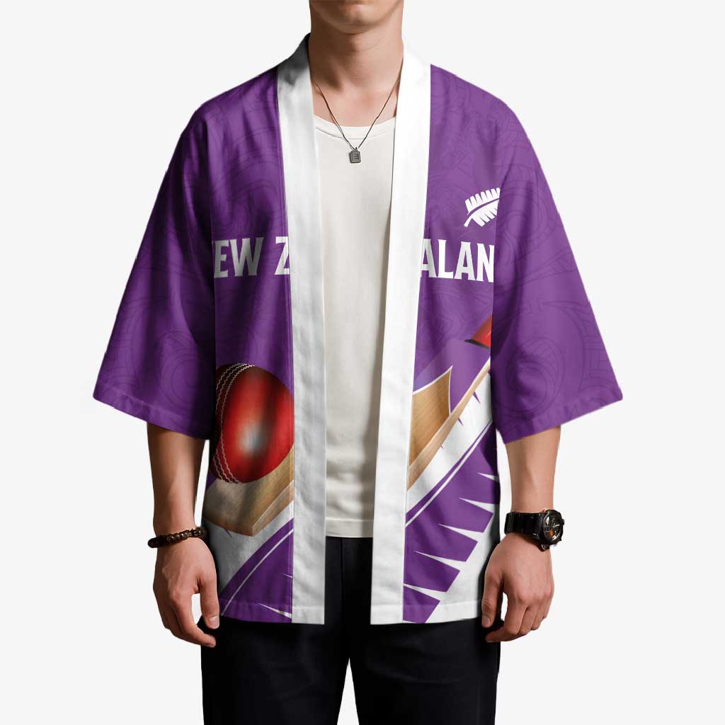 Custom New Zealand Cricket Kimono Kiwi Birds Haka Dance Purple Fern Sporty Style