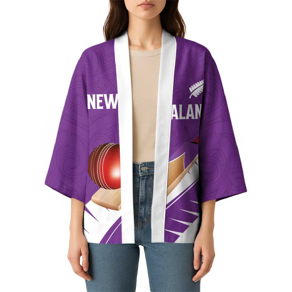 Custom New Zealand Cricket Kimono Kiwi Birds Haka Dance Purple Fern Sporty Style