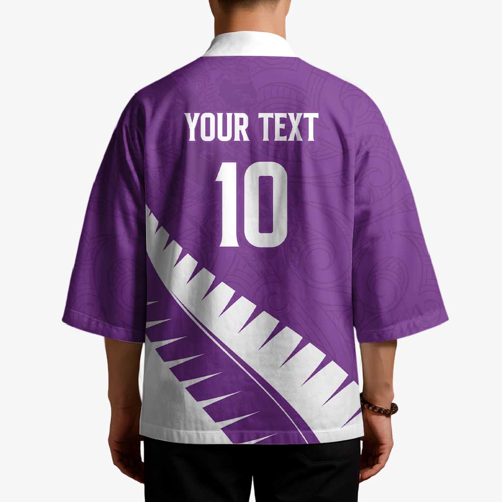 Custom New Zealand Cricket Kimono Kiwi Birds Haka Dance Purple Fern Sporty Style